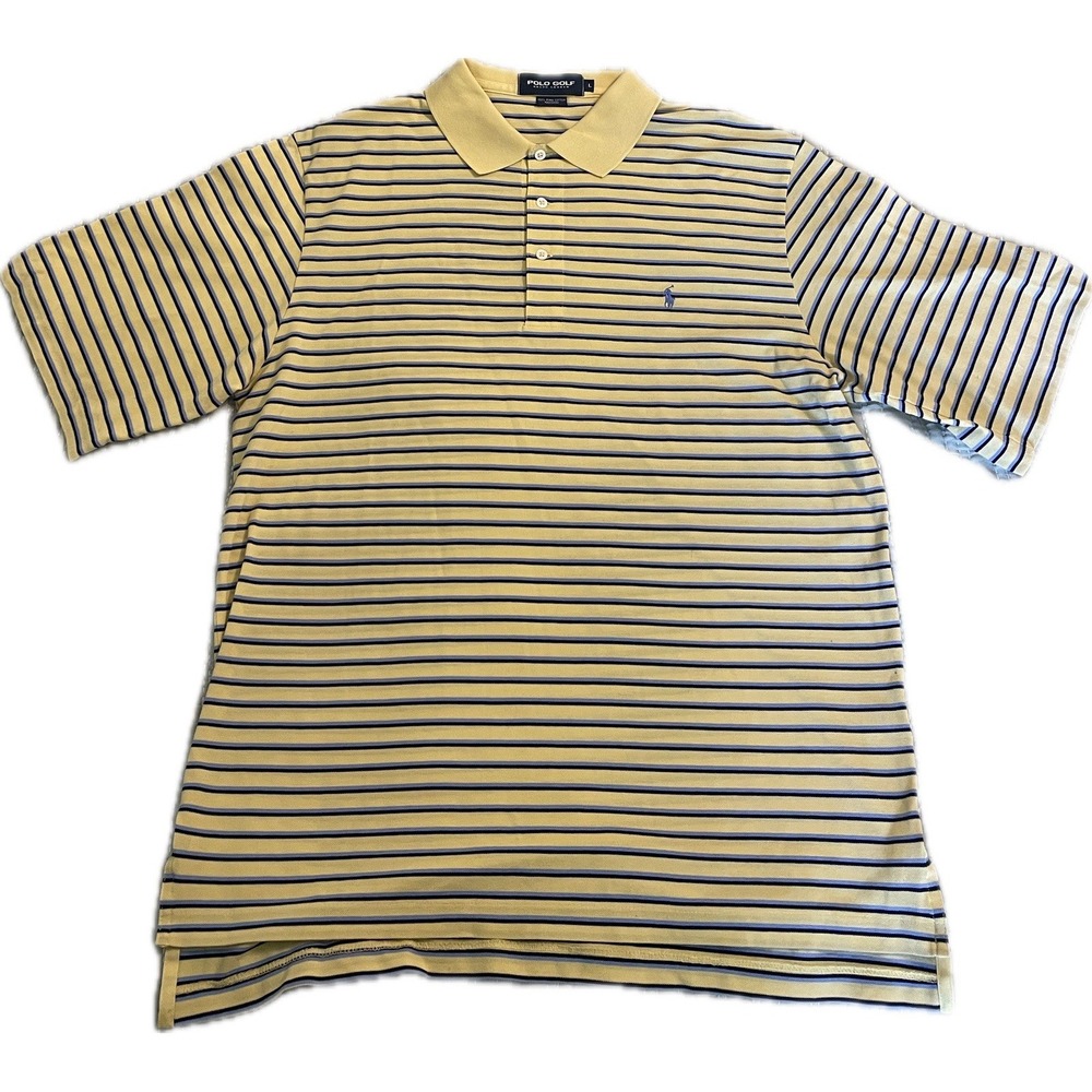 Polo Golf Ralph Lauren L Yellow Blue/black Striped Pima Cotton Polo Men - EUC